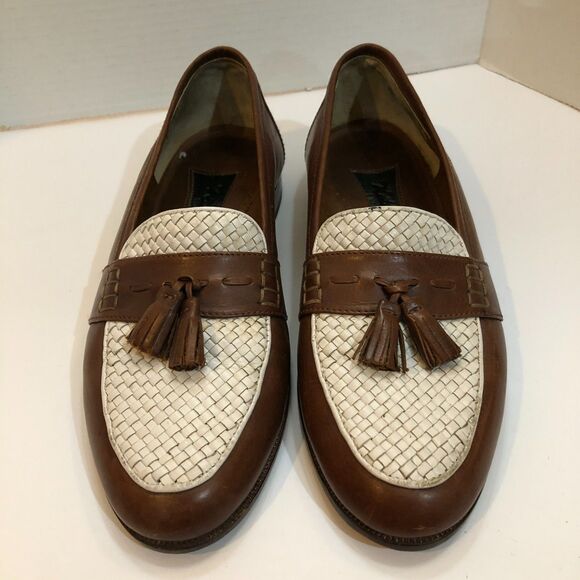 Nettleton Shoes Size 8 Cognac White Spectator Shoes Loafers Woven Tassels VTG main image 11